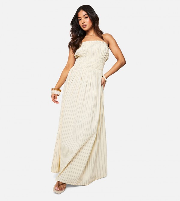 Petite Smocked Strapless Shirred Maxi Dress