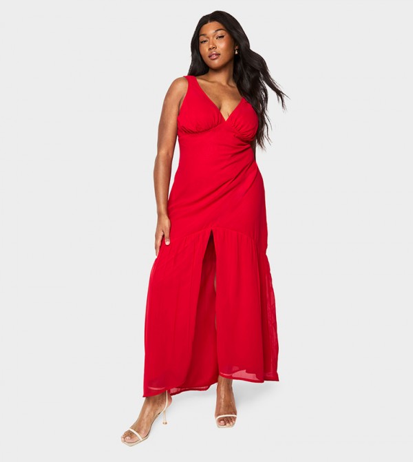 Curve Chiffon Underbust Godet Maxi Dress