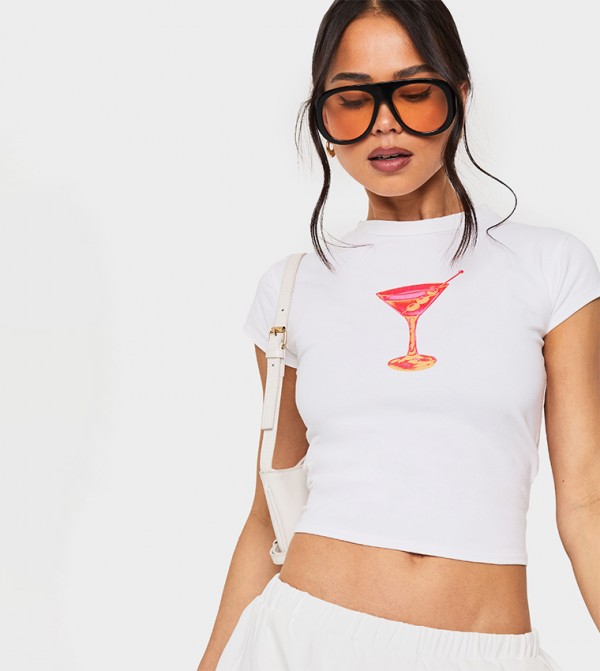 Printed Crew Neck Crop T-Shirt