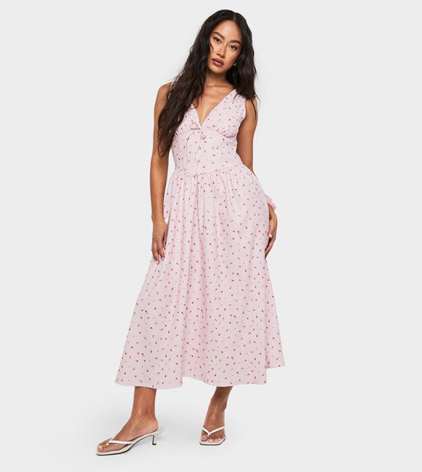 Floral Print Tie Front Milkmaid Midaxi Dress
