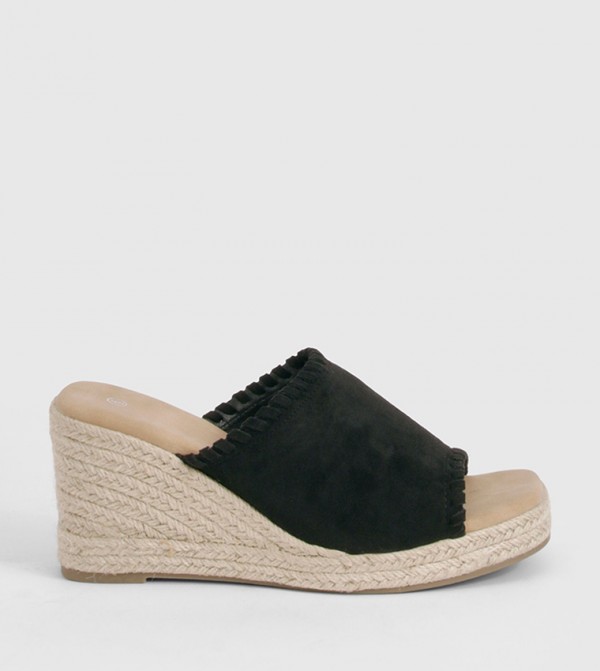 Faux Suede Whipstitch Espadrille Wedge Sandals
