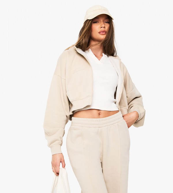Zippered Long Sleeves Crop Hooded Jacket