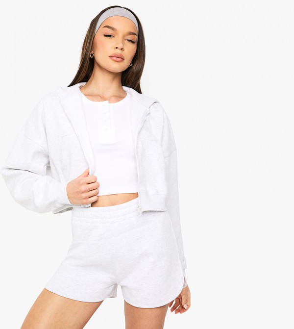 Zippered Long Sleeves Crop Hooded Jacket