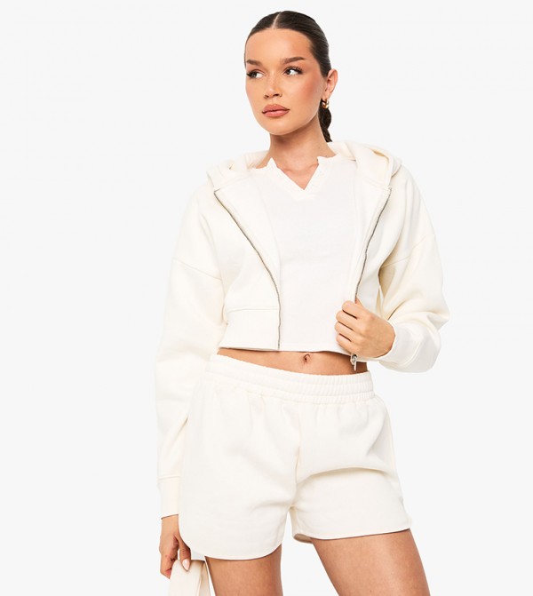 Zippered Long Sleeves Crop Hooded Jacket