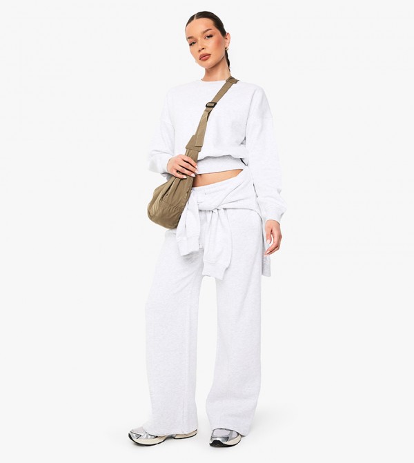 Pintuck Detail Deep Waistband Wide Leg Sweatpants