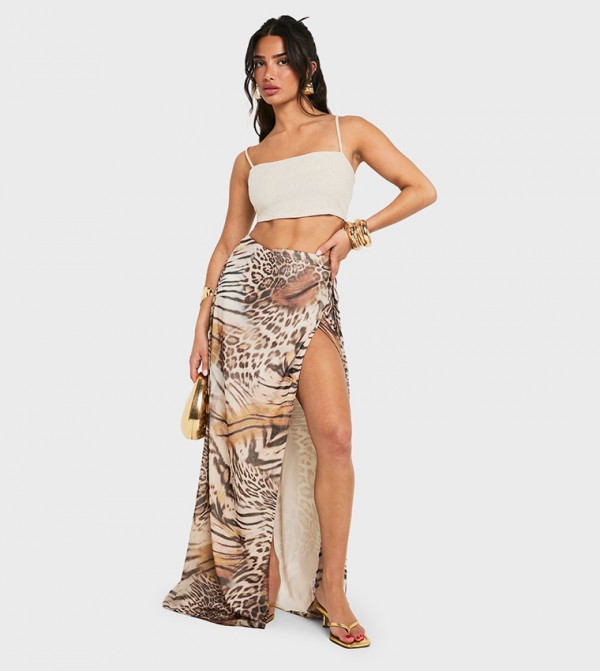 Petite Abstract Print Chiffon Split Leg Maxi Skirt
