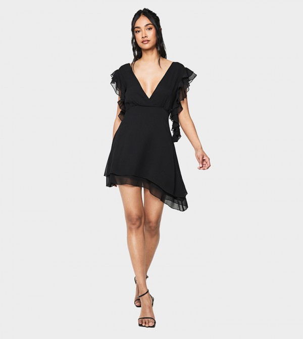Solid Ruffled Chiffon Mini Dress