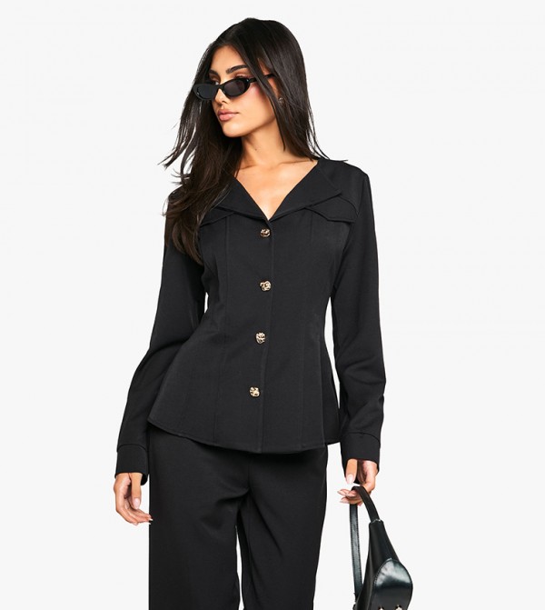 Gold Button Structured Tailored Blazer