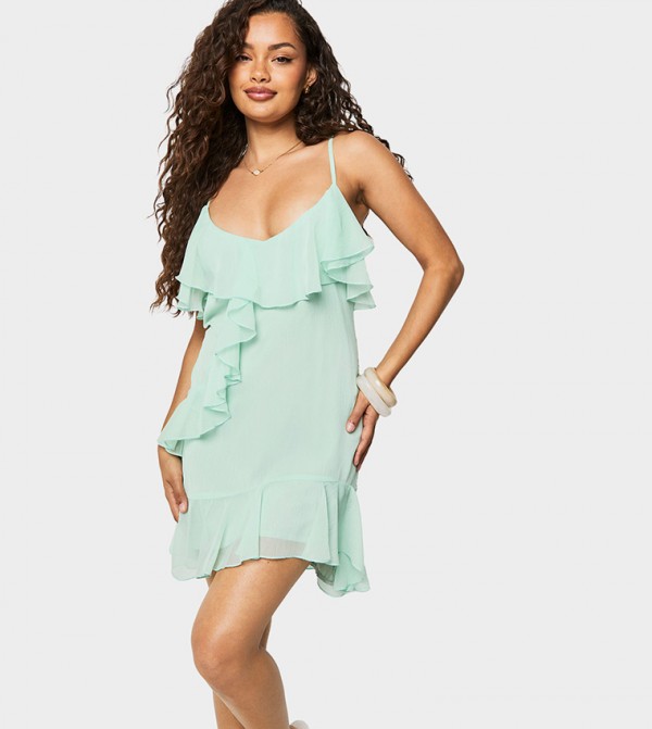 Ruffled Strappy Chiffon Mini Dress