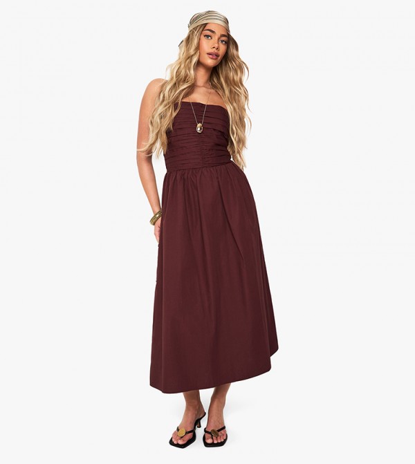 Cotton Poplin Ruched Detail Midi Dress