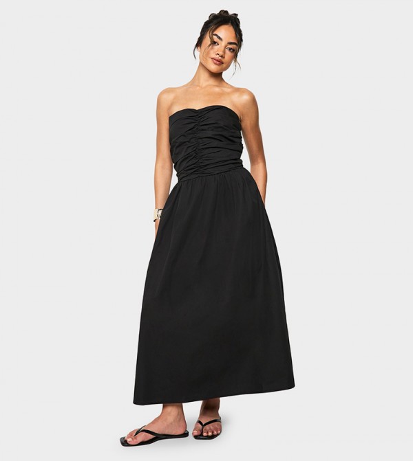 Poplin Ruched Detail Midi Dress