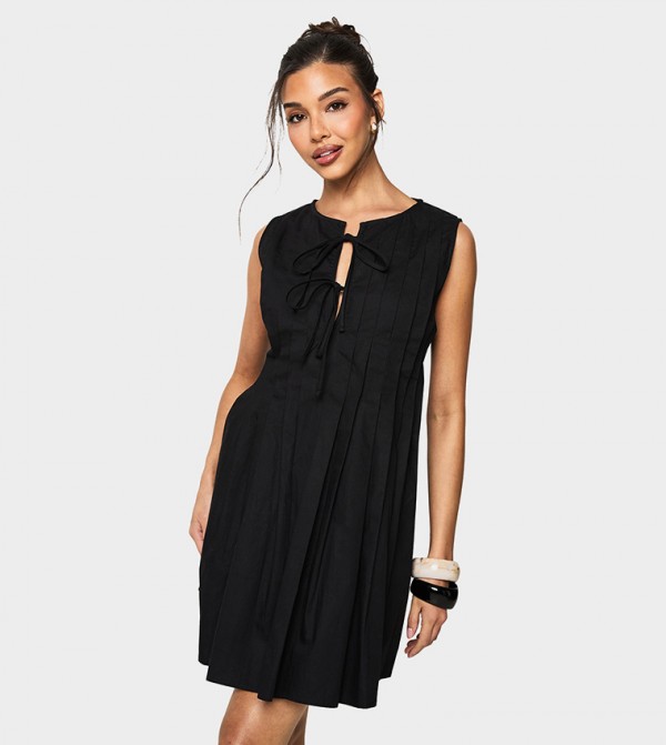 Poplin Pleated Swing Mini Dress
