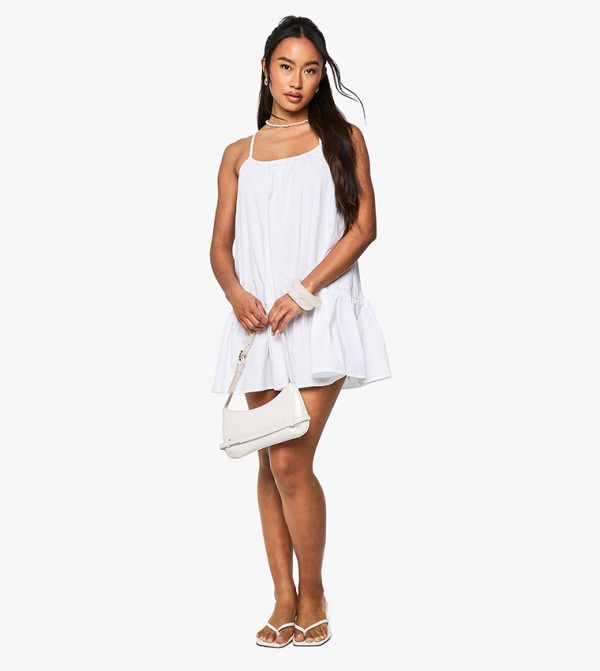 Cotton Poplin Strappy Tiered Swing Mini Dress