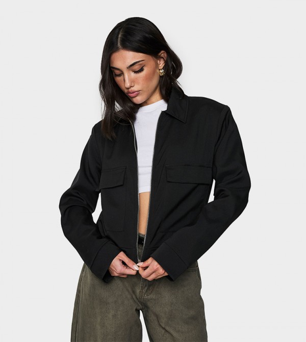 Solid Zip Through Bomber Jacket
