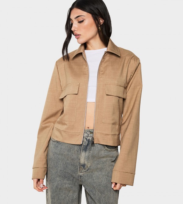 Solid Zip Through Bomber Jacket