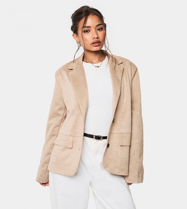 Faux Suede Single Breast Blazer