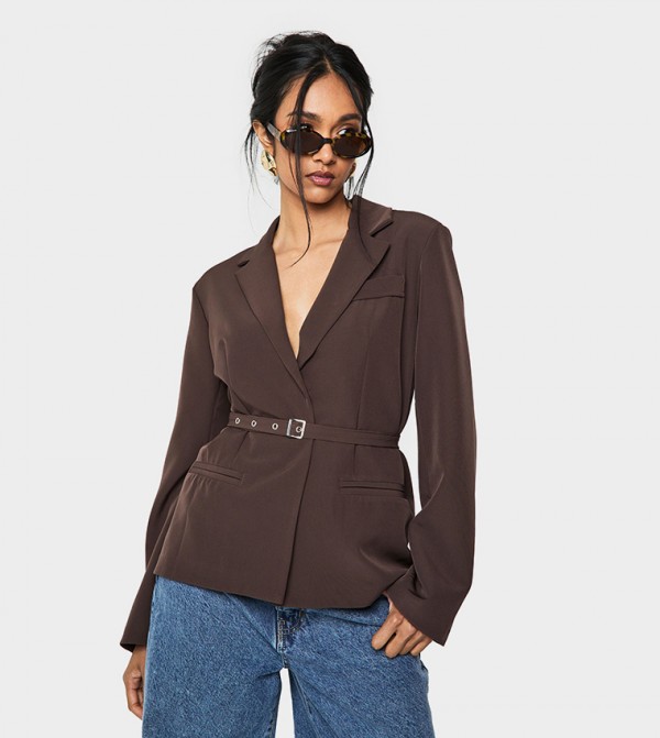 Belted Long Sleeves Blazer