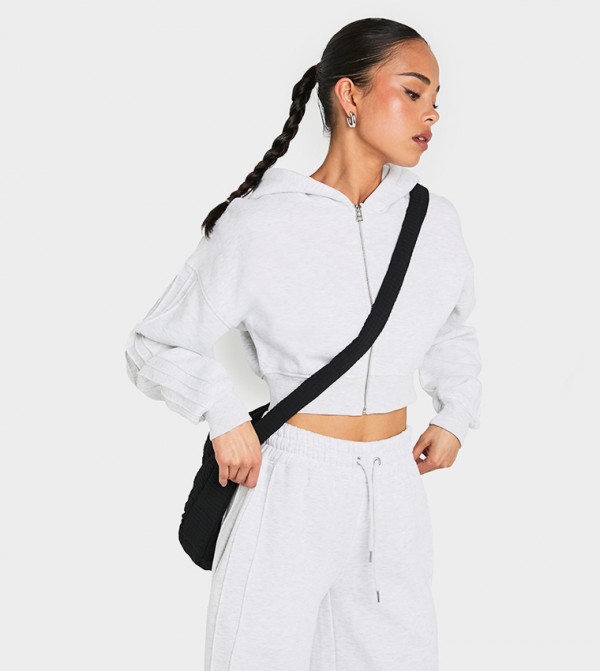 Seam Detail Zip Through Hooded Crop Jacket