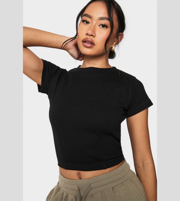 Seam Detail Cap Sleeves Crop Top