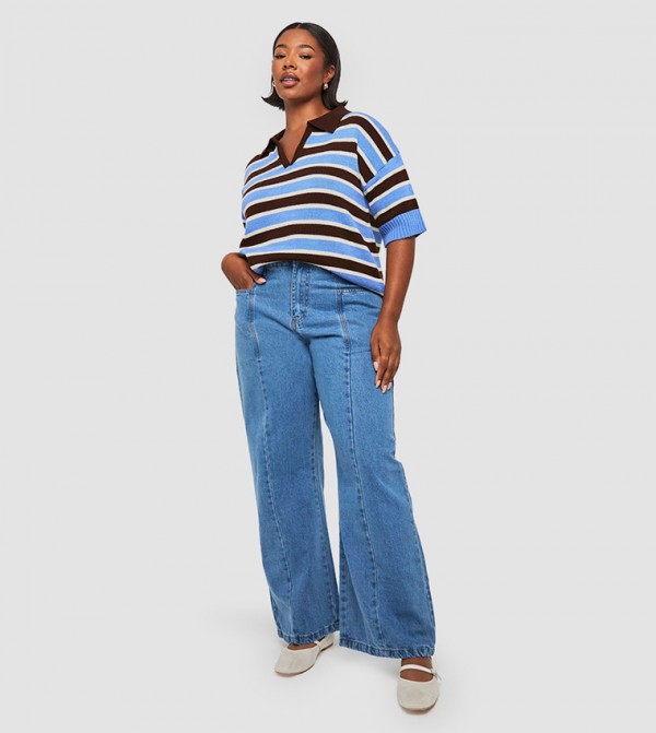 Curve Seam Detail Wide Leg Trousers