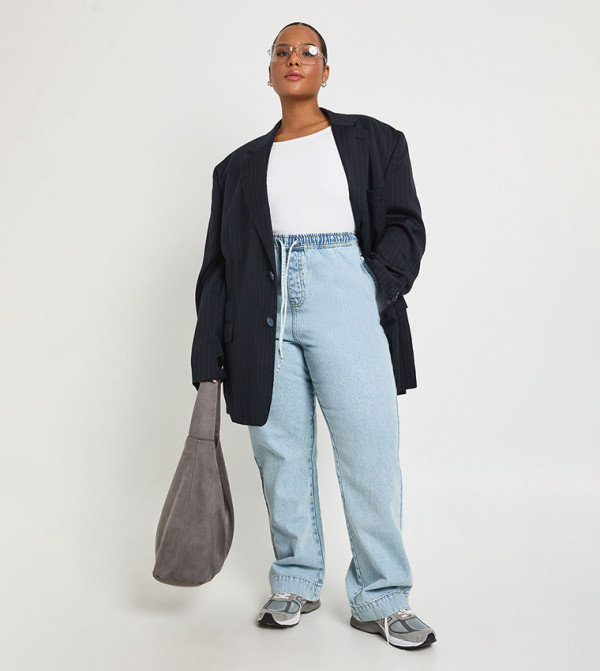 Curve Drawstring Waist Wide Leg Jeans