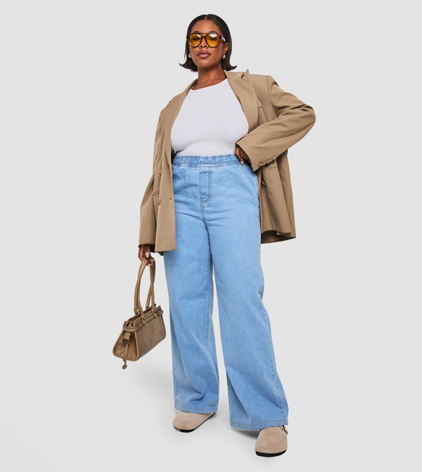 Curve Elasticated Waist Wide Leg Jeans