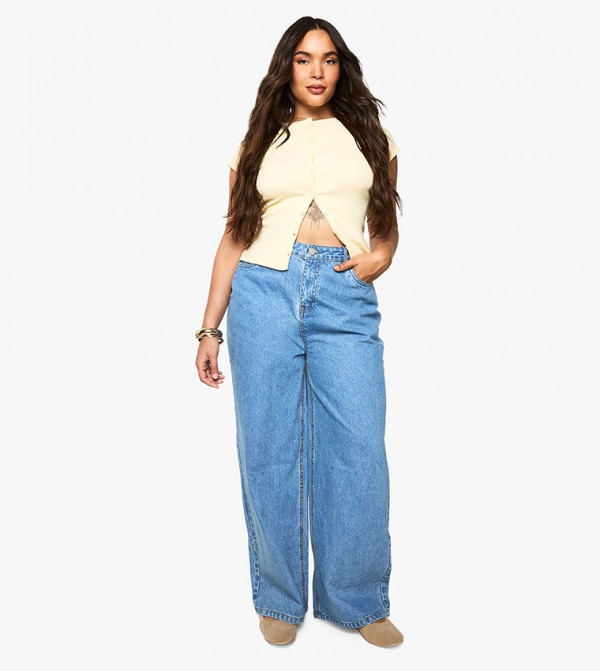 Curve Faded High Waist Wide Leg Jeans
