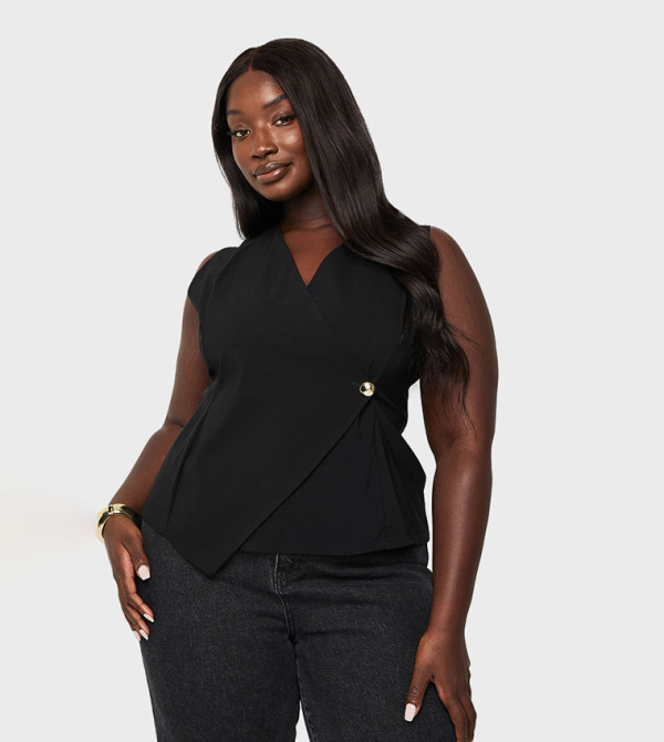 Curve Wrap Front Gold Button Waistcoat