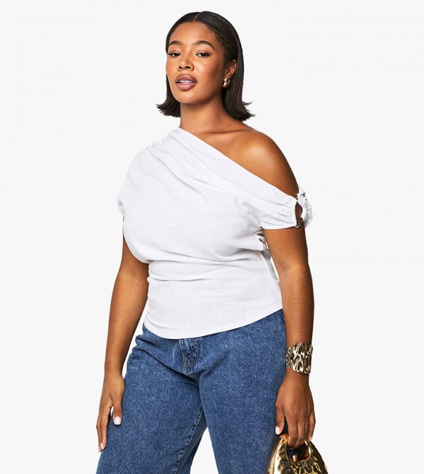 Curve Linen Look Trim Detail Slouchy Top
