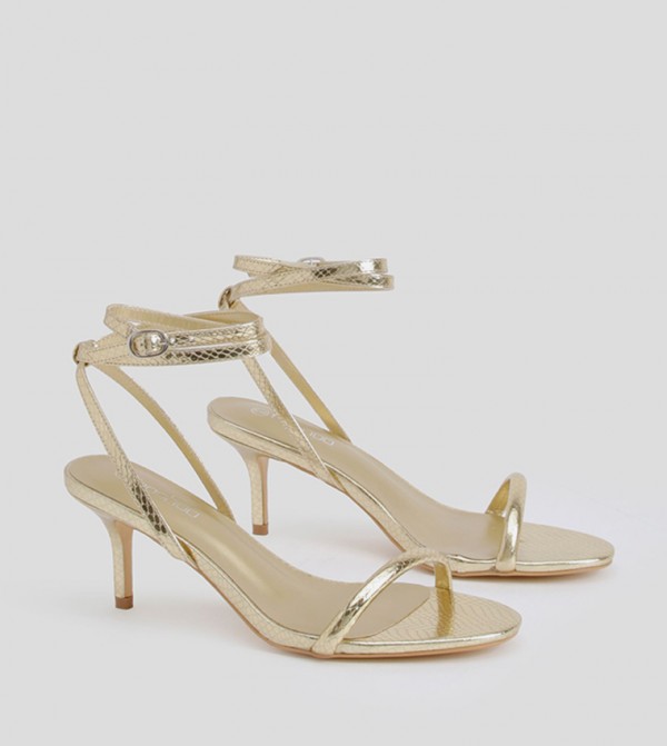 Metallic Ankle Strap Heeled Sandals