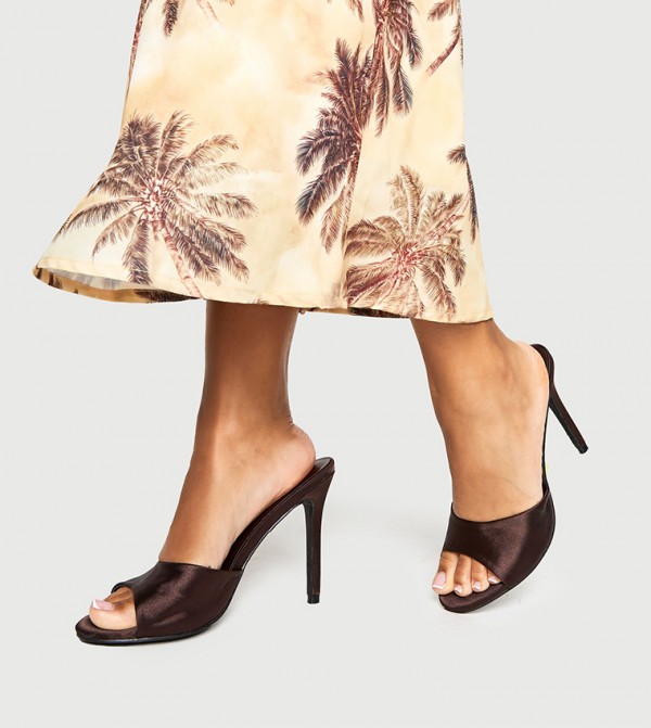 Solid Satin Heeled Sandals