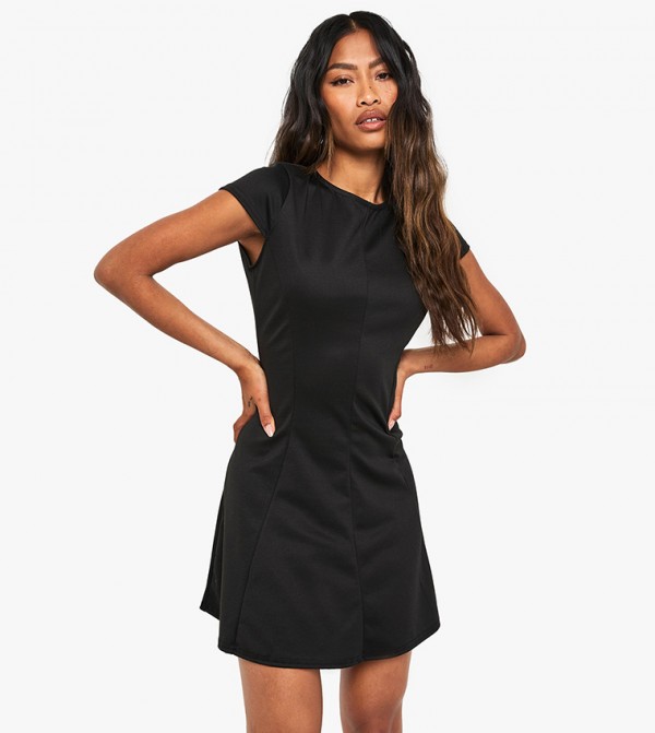 Solid Cap Sleeves Skater Mini Dress