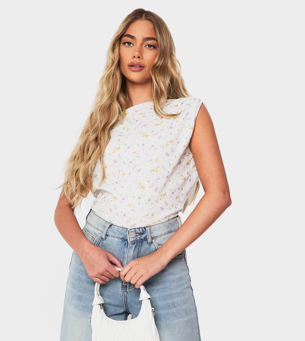 Printed Sleeveless Crew Neck Top