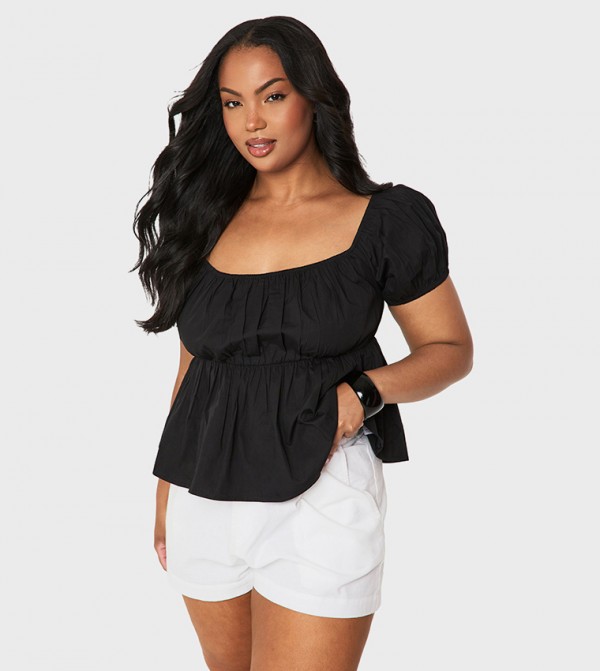 Curve Poplin Rouched Bardot Top