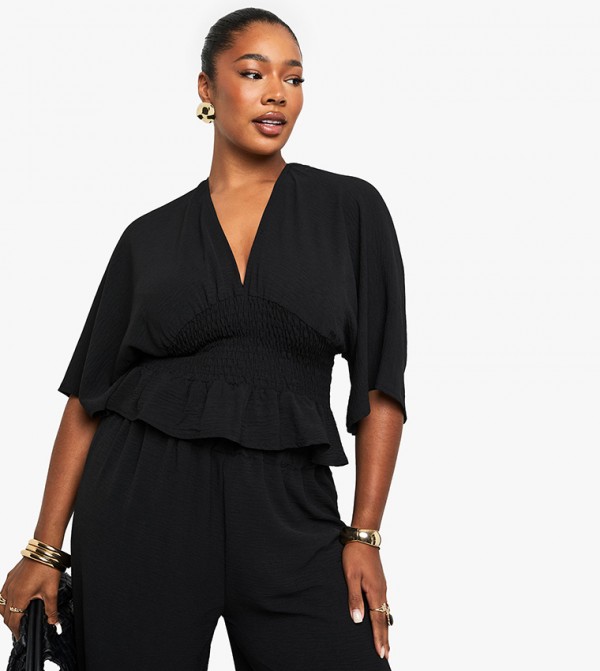 Curve Cinched Waist Blouson Top