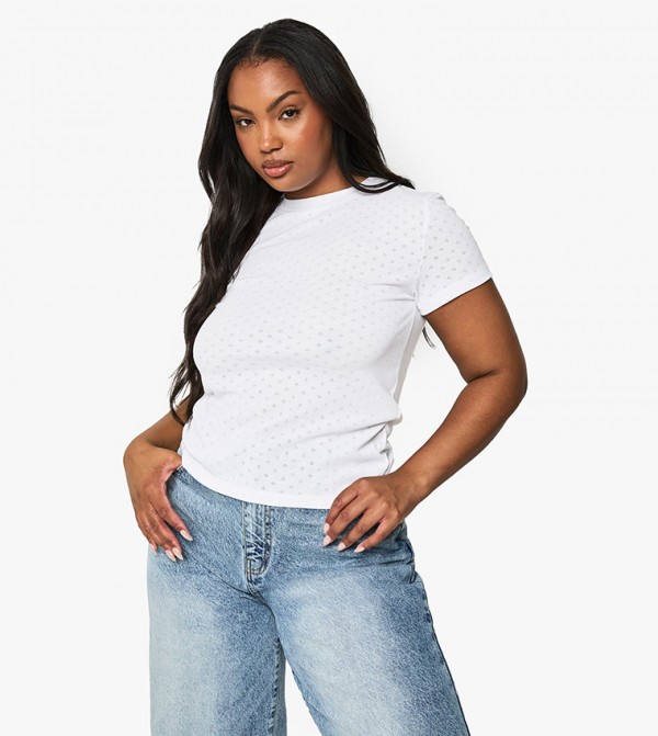 Curve Pointelle Short Sleeves Fitted Top