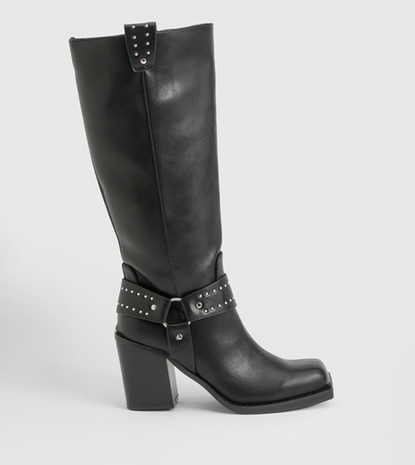 Western Studded Detail Biker Boots