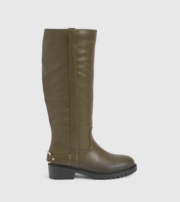 Hardware Detail Knee High Biker Boots