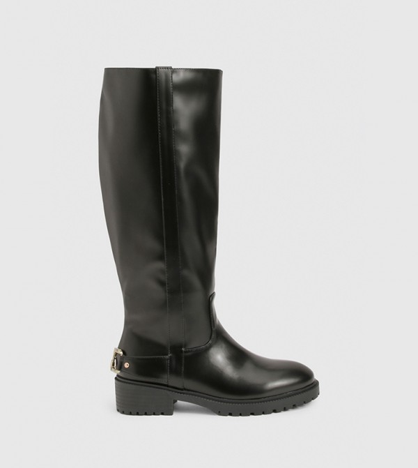 Hardware Detail Knee High Biker Boots