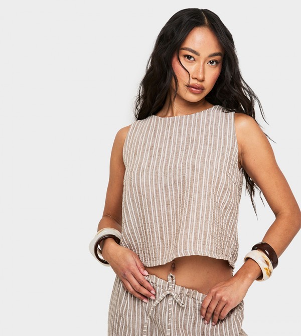 Linen Look Striped Boxy Fit Crop Top