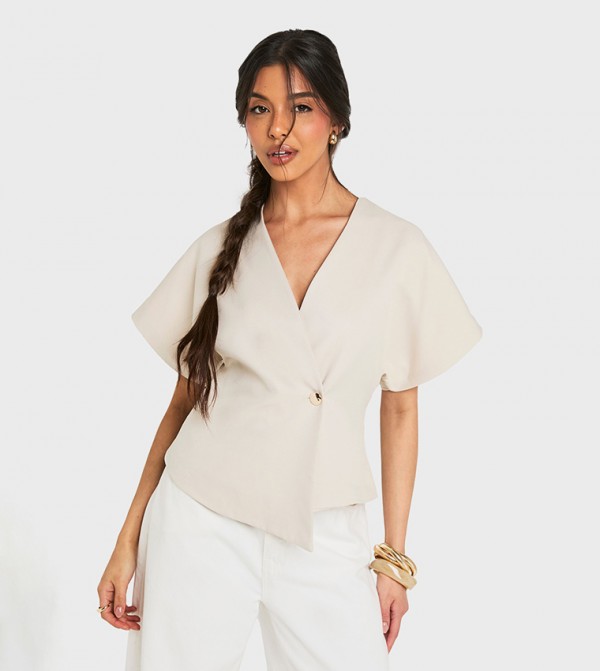 Button Detail Short Sleeves Top