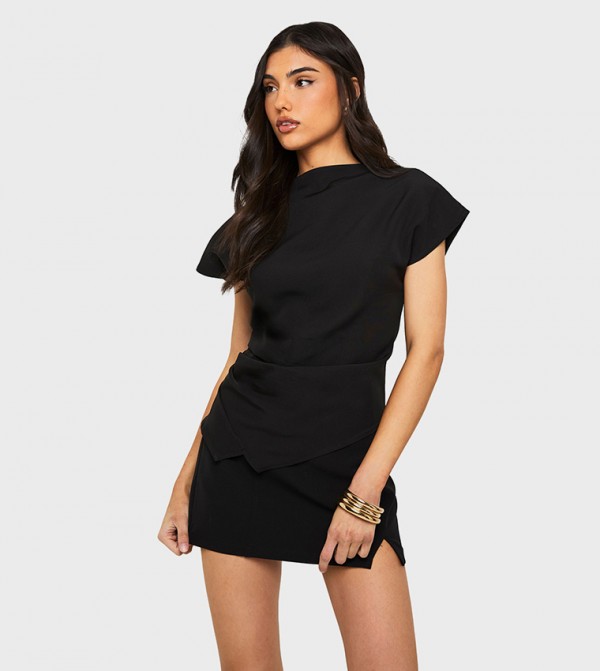 Woven Ruched Side Split Top