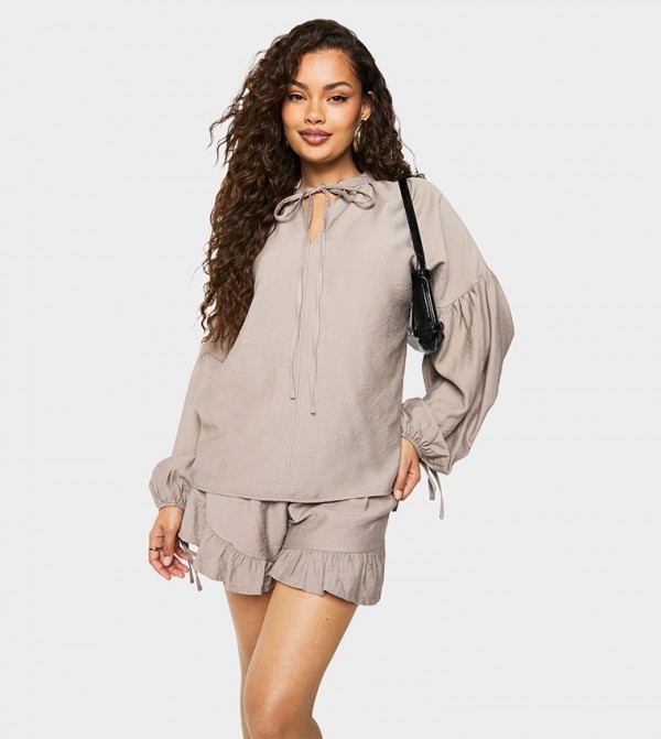 Linen Balloon Sleeves Top