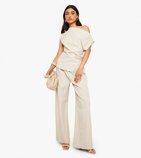 Woven Elastic Waist Straight Fit Trousers