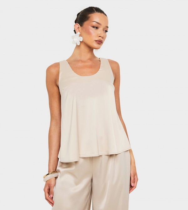 Satin Scoop Neck Sleeveless Top