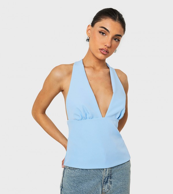 Solid Bust Detail Halterneck Top