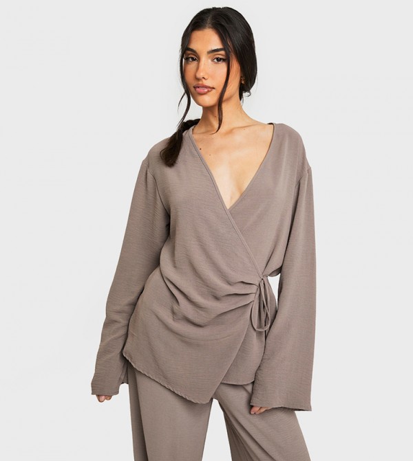 Wrap Tie Detail Long Sleeves Top