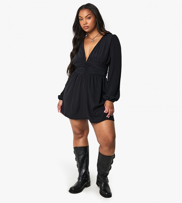 Curve Blouson Sleeves Mini Dress