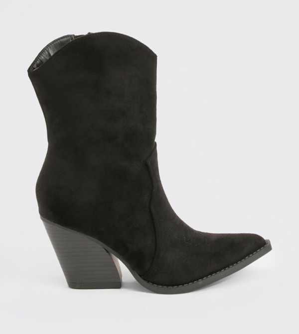 Faux Suede Mid Calf Western Boots