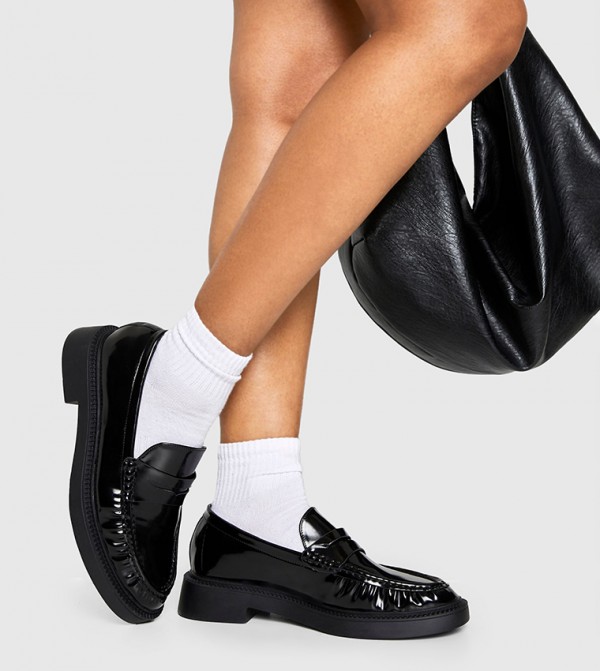 Patent Ruched Slip-On Loafers